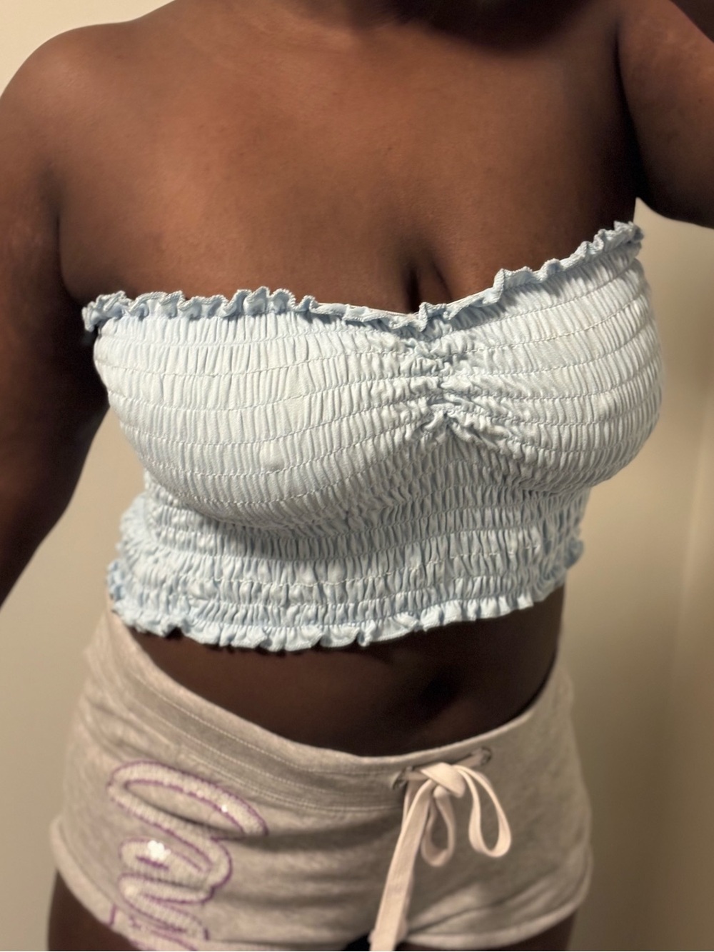 Made in USA Streetwear Society Light Blue Smocked Strapless Crop Top